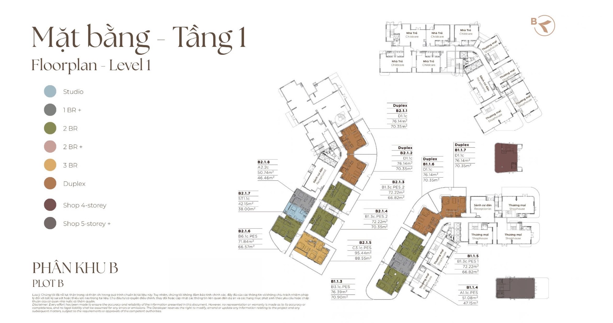 Mặt bằng tầng 1 phân khu B Norton Park